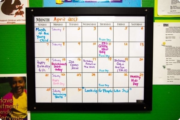 Calendar of activities and classes at the Early Learning Center