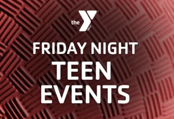 Friday Night Teen Events text with dodgeball background.