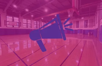 Bullhorn over a picture of the gym